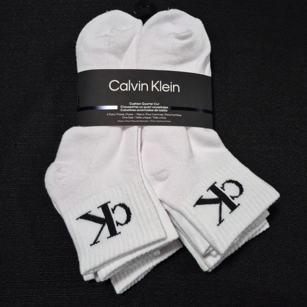Calvin Klein Men’s Cushion Quarter Cut Ankle 6-Pack Socks white black NWT